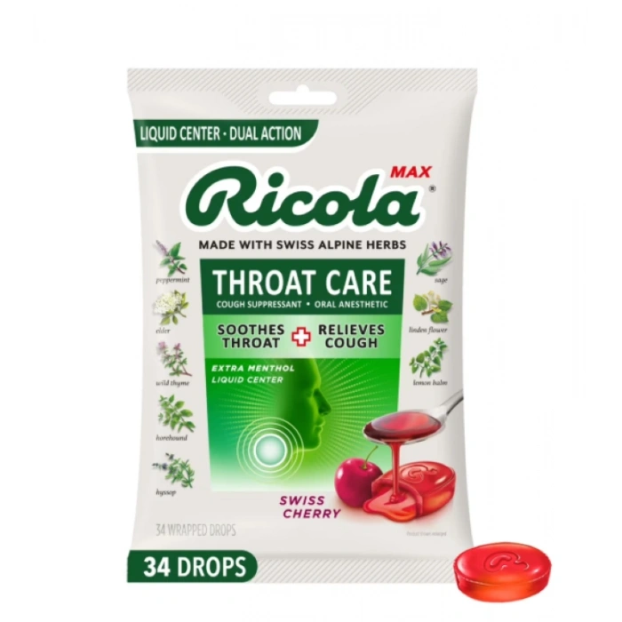 Ricola Made Wıth Swıss Alpıne Herbs Throat Care Swiss Cherry 34 Wrapped Drops