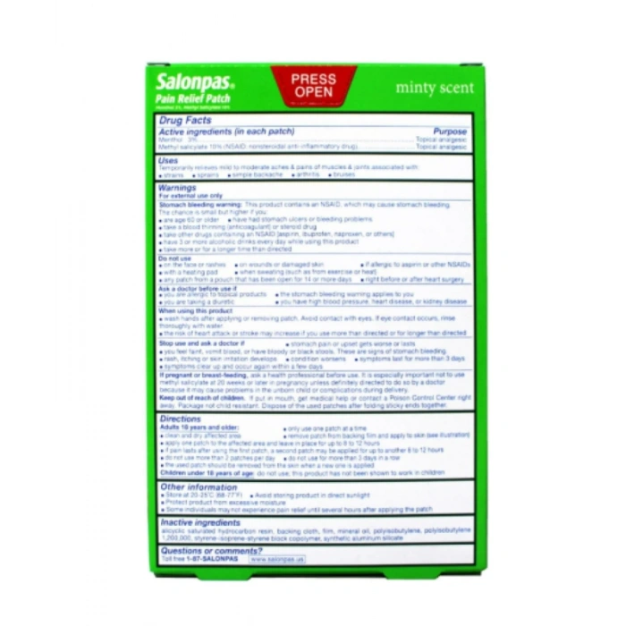 Salonpas Paın Relief Patch Yakı  (7 cm x 10 cm) 20 Pathes