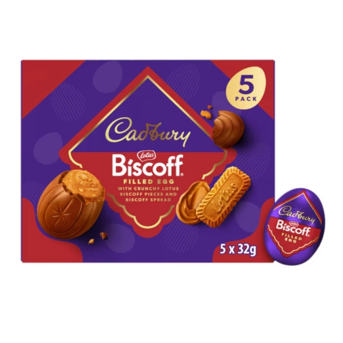 Cadbury Lotus Biscoff Fılled Egg Wıth Crunch Lotus Bıscoff Pıeces and Bıscoff Spread 5 Pack Çikolata 160gr