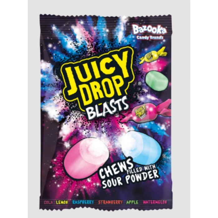Juıcy Drop Blasts Bazooka Candy Brands Chews Fılled Whıt Sour Powder 140 gr