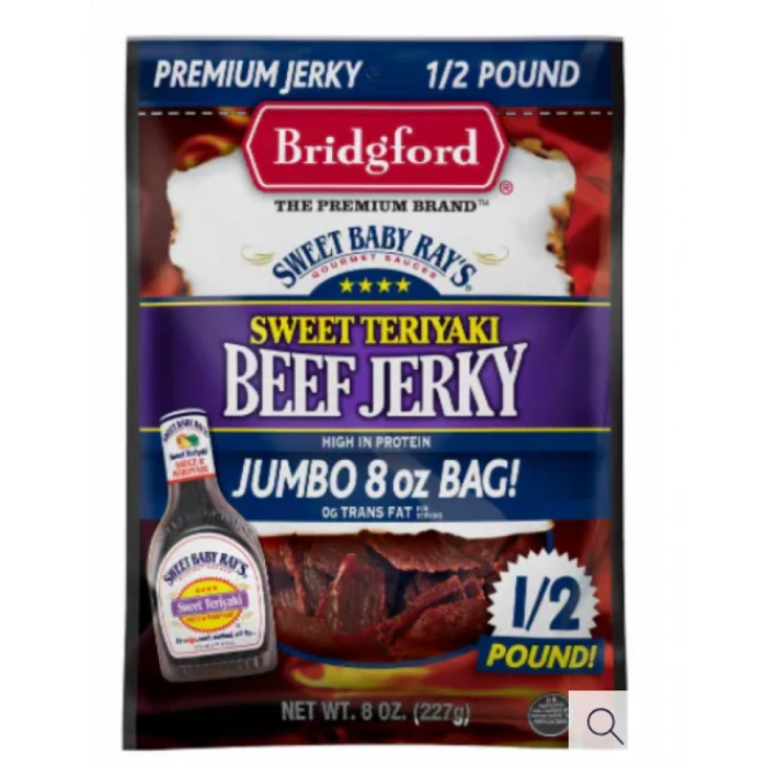 Bridgford Sweet Baby Rays Sweet Terıyakı Beef Jerky  Kurutulmuş Et 8 oz 227 g