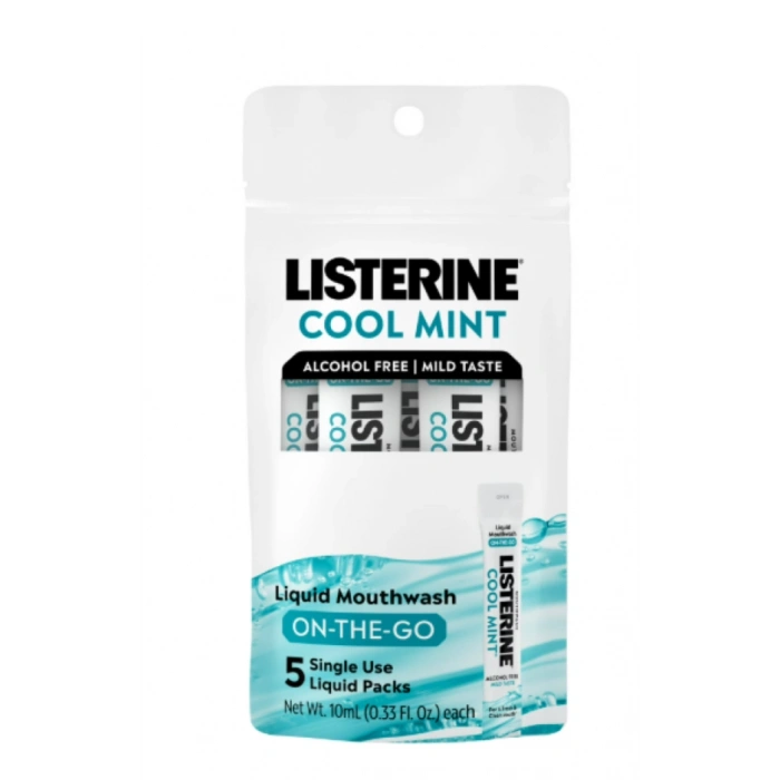 Listerıne Cool Mınt Liquid Mouthwash On-The-Go 5 Single Use Mini Paketlerde Tek Kullanımlık Ağız Gargarası  5 Adet