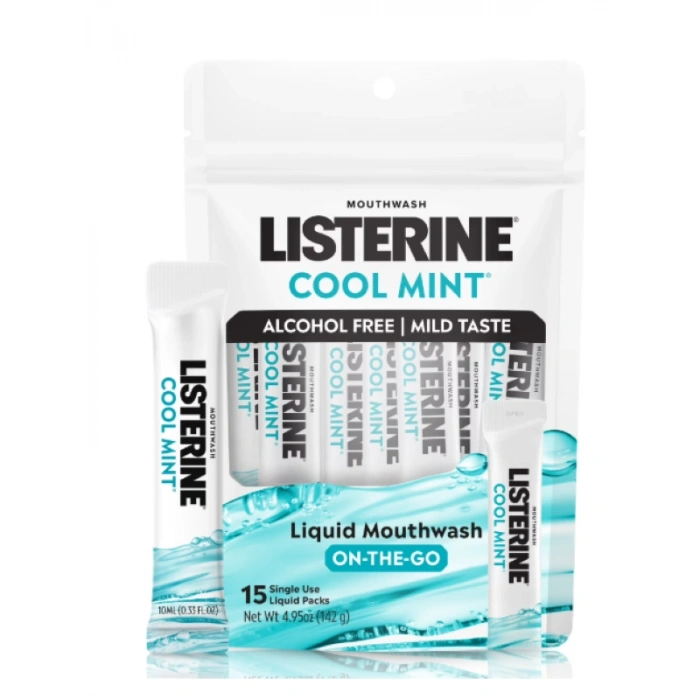 Listerıne Cool Mınt Liquid Mouthwash On-The-Go 15 Single Use Mini Paketlerde Tek Kullanımlık Ağız Gargarası 15 Adet