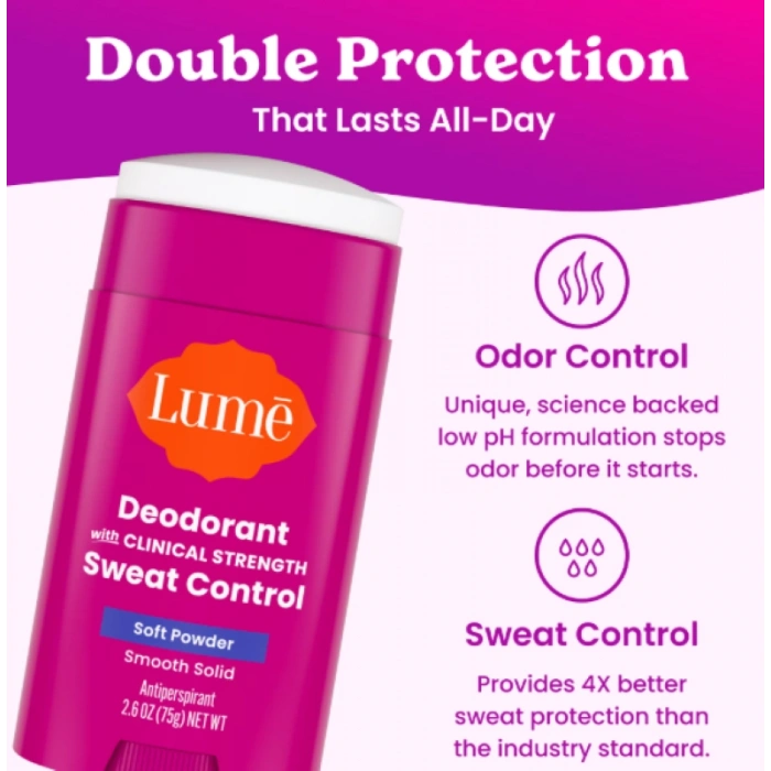 Lume Deodorant With Clınıcal Strength Sweat Control Soft Powder Smooth Solid Antiperspirant Deodorant 75 g