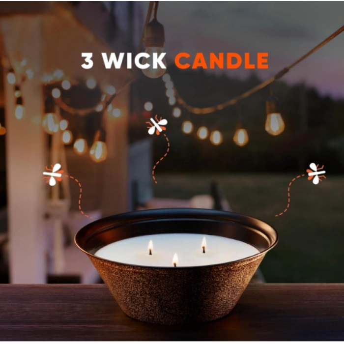 Backyard Citronella Candle Trıple Wıck Reduces Presence Of Mosquıtoes Açık Hava Masa Üstü Dekoratif Mum 652 gr