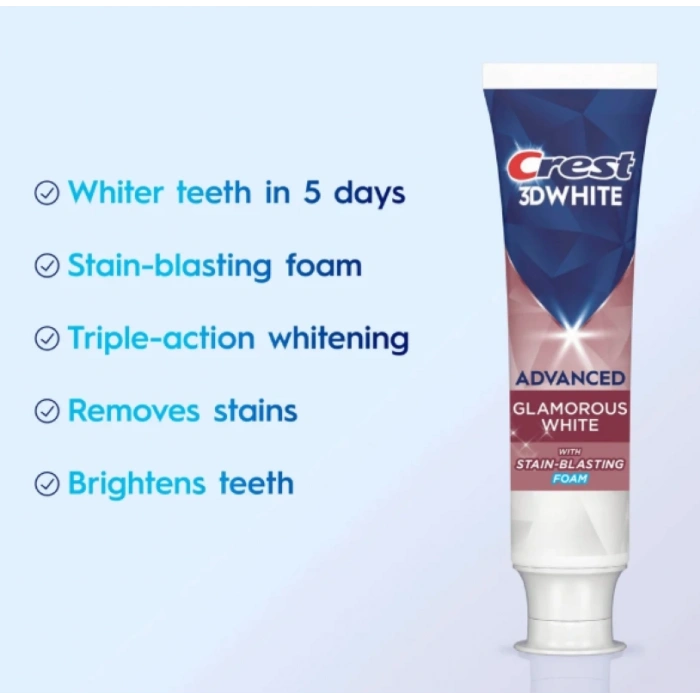 Crest 3D Whıte Advanced Glamorous Whıte whıt Staın-Blastıng Foam Whiter Teeth in 5 Days  93g x 2 Adet Diş Macunu
