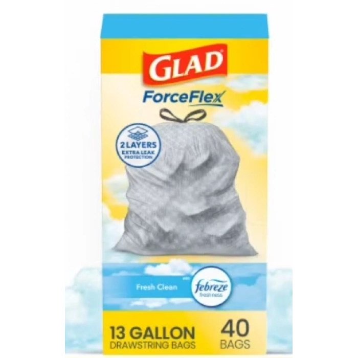 Glad Force Flex 2 Layers Extra Leak Protectıon Fresh Clean Febreze 40 Bags Çöp Poşeti