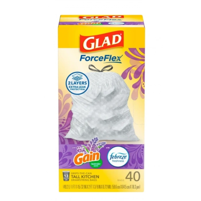 Glad Force Flex Gaın Lavender Febreze Çöp Poşeti 40 Adet