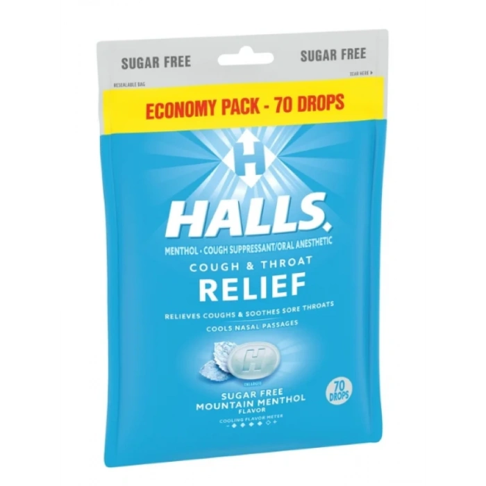 Halls Cough & Throat Relıef Sugar Free Mountaın Menthol Flavor 70 Drops