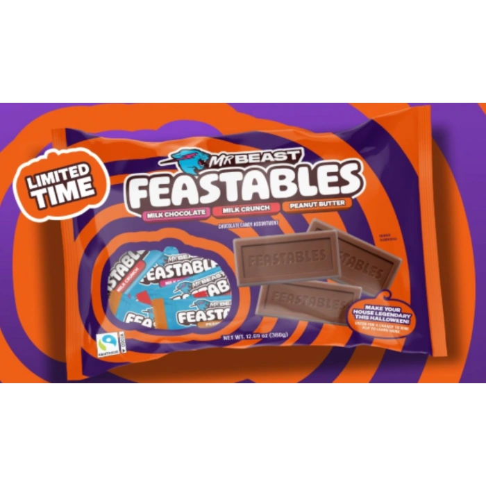 Mr Beast Feastables Milk Chocolate ,Milk Crunch, Peanut Butter Chocolate Mini Ambalajlarda Karışık Çikolata Poşeti 360 gr
