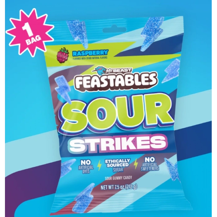 Mr Beast Feastables Sour Strıkes Raspberry Gummy Candy 212 gr