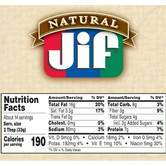 Natural Jif Creamy Peanut Butter 454 gr