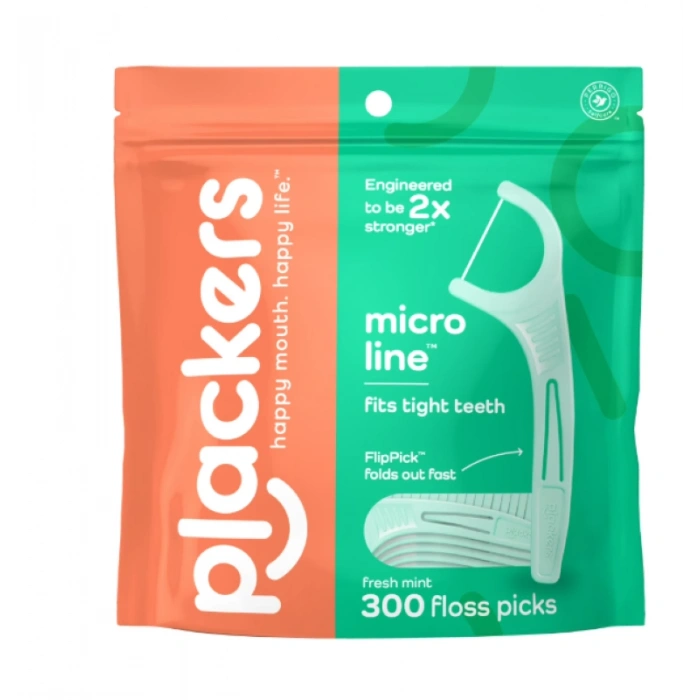 Plackers Happy Mouth Happy Life Micro Line Fits Tight Teeth Fresh Mint 300 Floss Picks