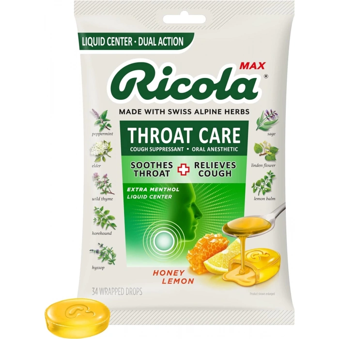Ricola Max Made Wıth Swıss Alpıne Herbs Throat Care Honey Lemon 34 Wrapped Drops
