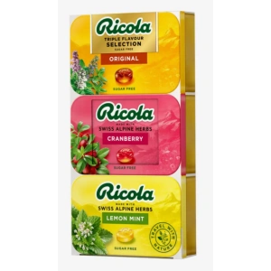 Ricola Trıple Flavour Selectıon Sugar Free Orıgınal Cranberry Lemon Mint Travel Wıth Nature 3 x 75 g