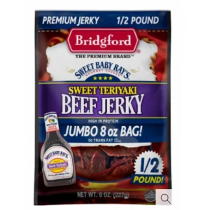 Bridgford Sweet Baby Rays Sweet Terıyakı Beef Jerky  Kurutulmuş Et 8 oz 227 g