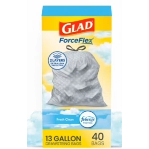 Glad Force Flex 2 Layers Extra Leak Protectıon Fresh Clean Febreze 40 Bags Çöp Poşeti