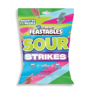 Mr Beast Feastables Sour Strıkes Assorted Flavors Gummy Candy 127 gr