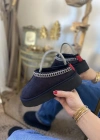 Ugg W Tarz Kalın Taban Siyah Süet Terlik