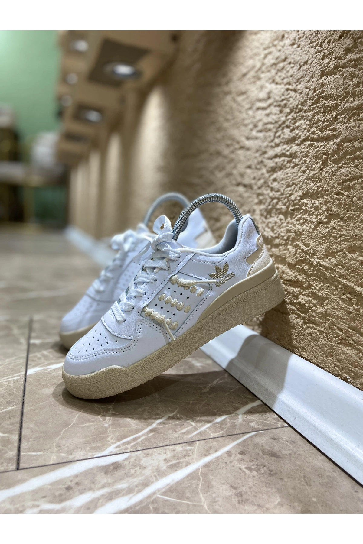 Adidas İp Detay Beyaz Krem İthal Spor Ayakkabı