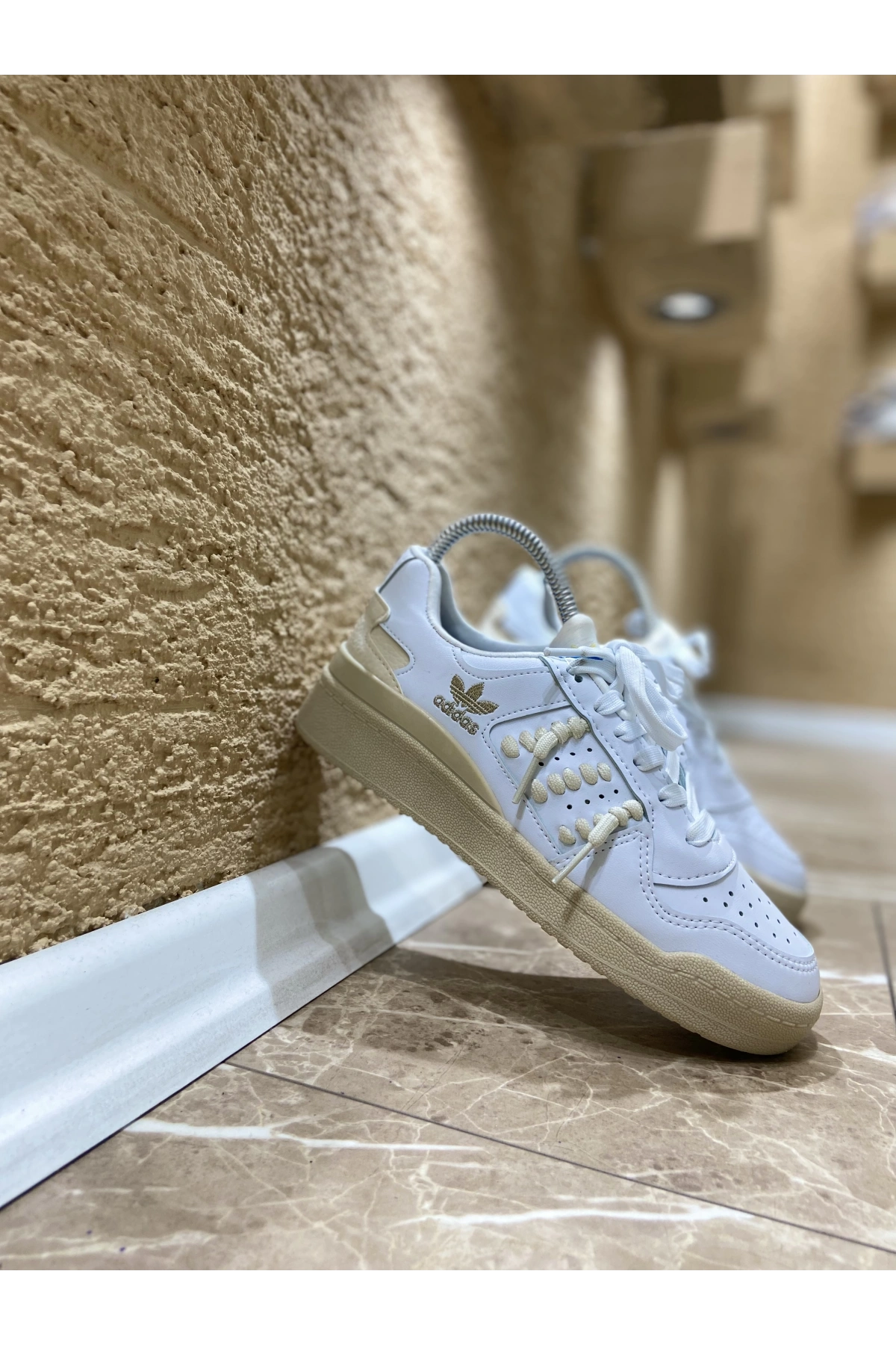 Adidas İp Detay Beyaz Krem İthal Spor Ayakkabı