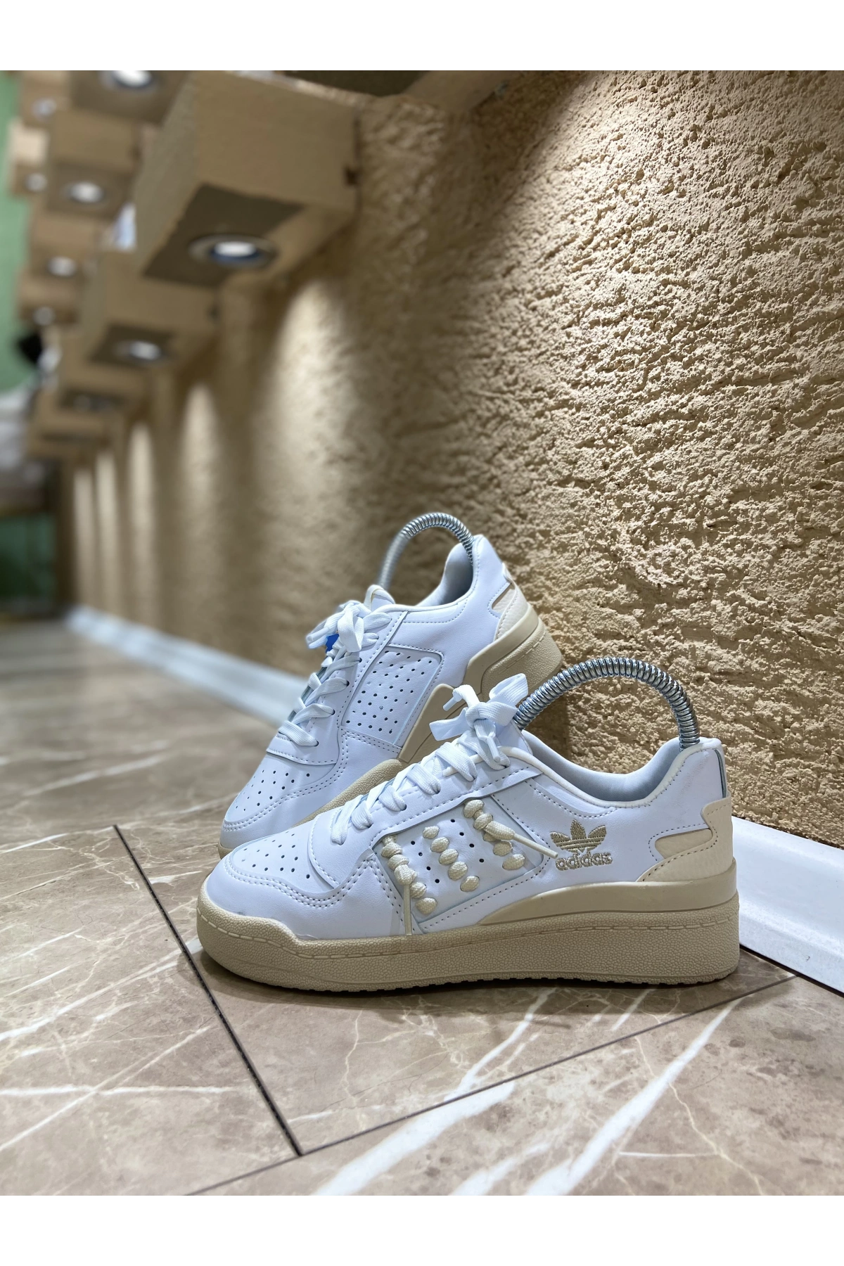 Adidas İp Detay Beyaz Krem İthal Spor Ayakkabı