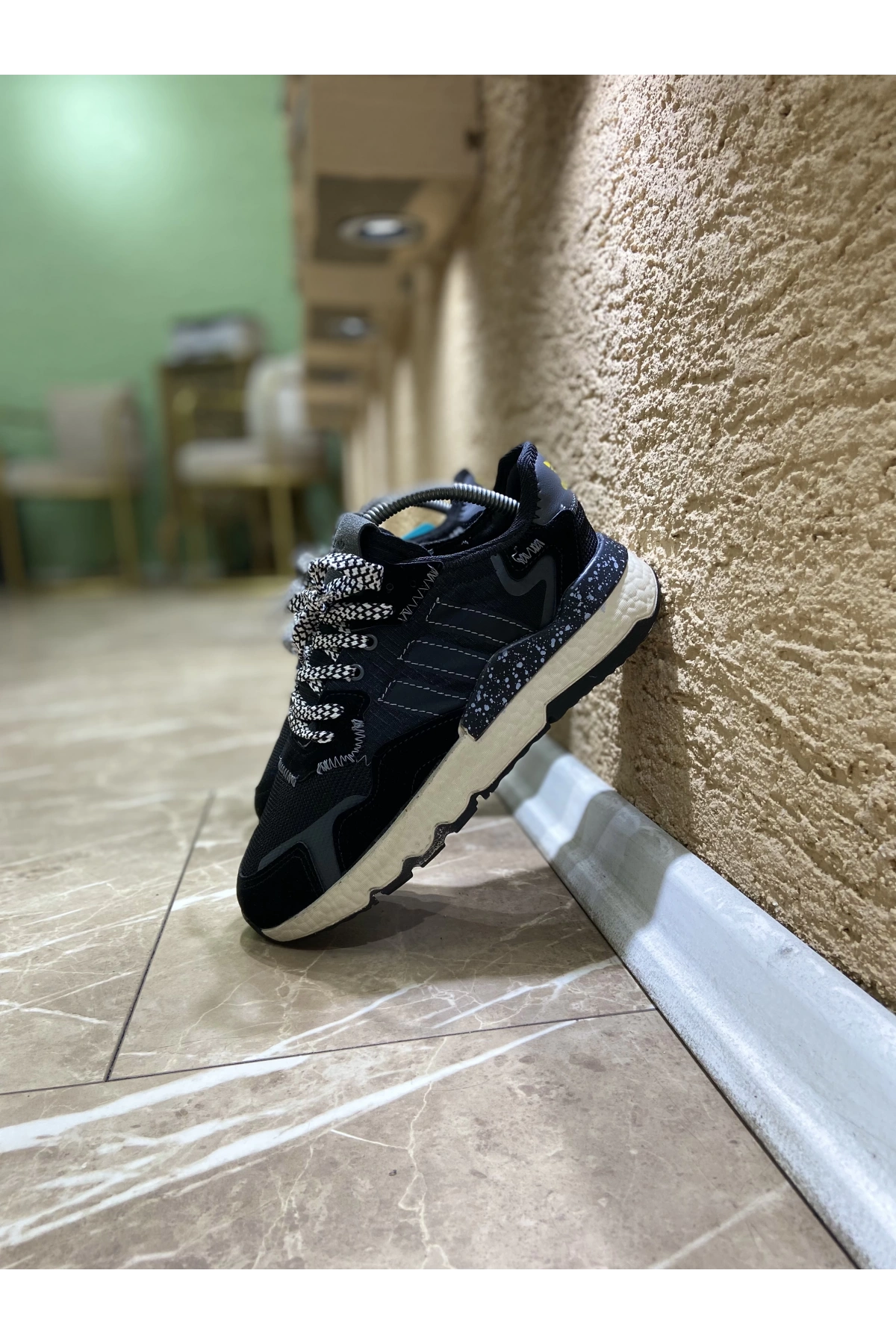 Adidas Nite Jogger Siyah Beyaz Boyalı Spor Ayakkabı