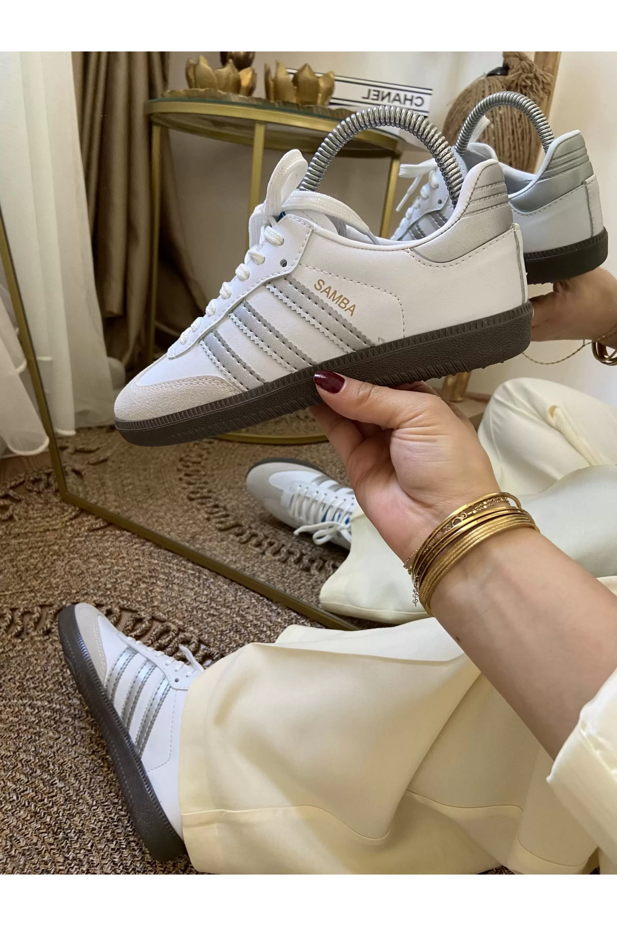 Adidas Samba Beyaz Gümüş İthal Spor Ayakkabı