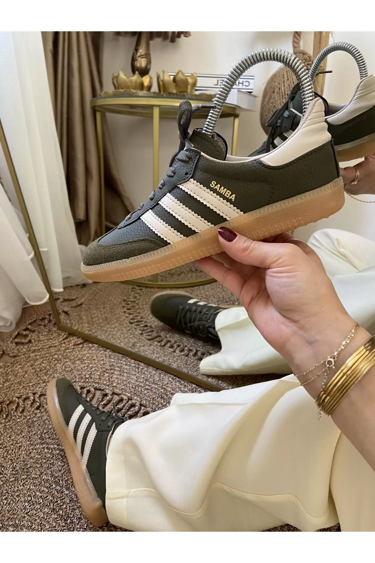 Adidas Samba Haki Yeşil Krem İthal Spor Ayakkabı