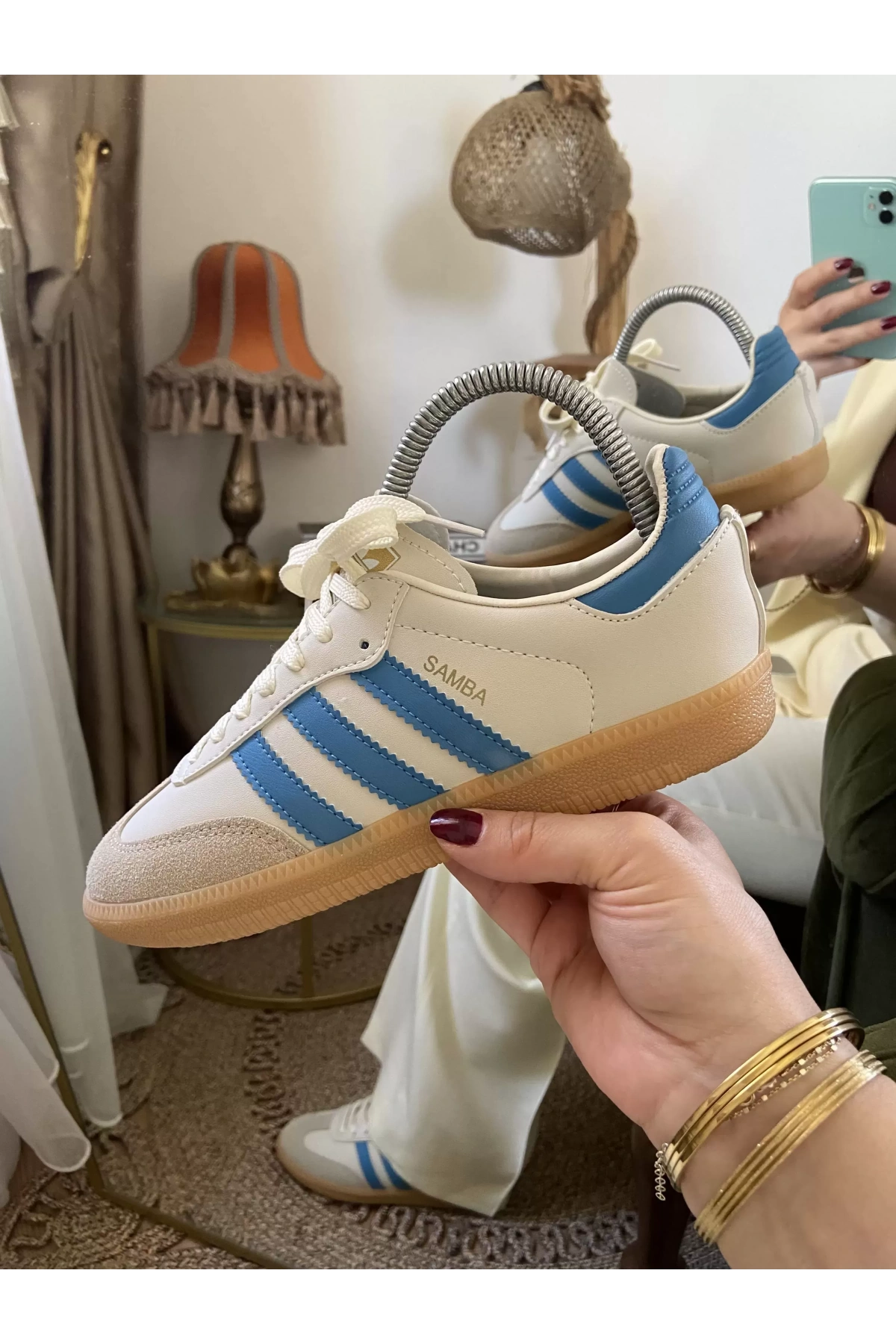 Adidas Samba Krem Mavi İthal Spor Ayakkabı