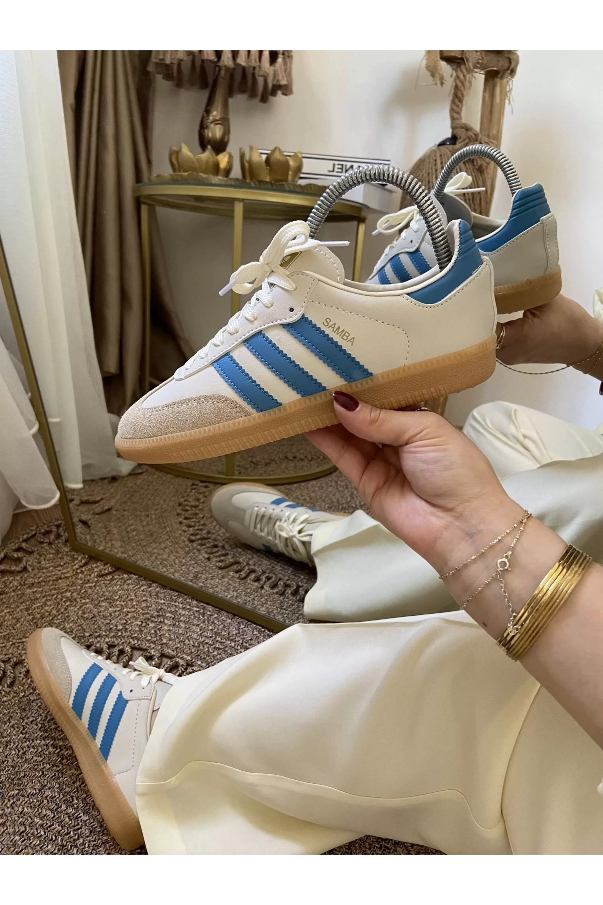 Adidas Samba Krem Mavi İthal Spor Ayakkabı