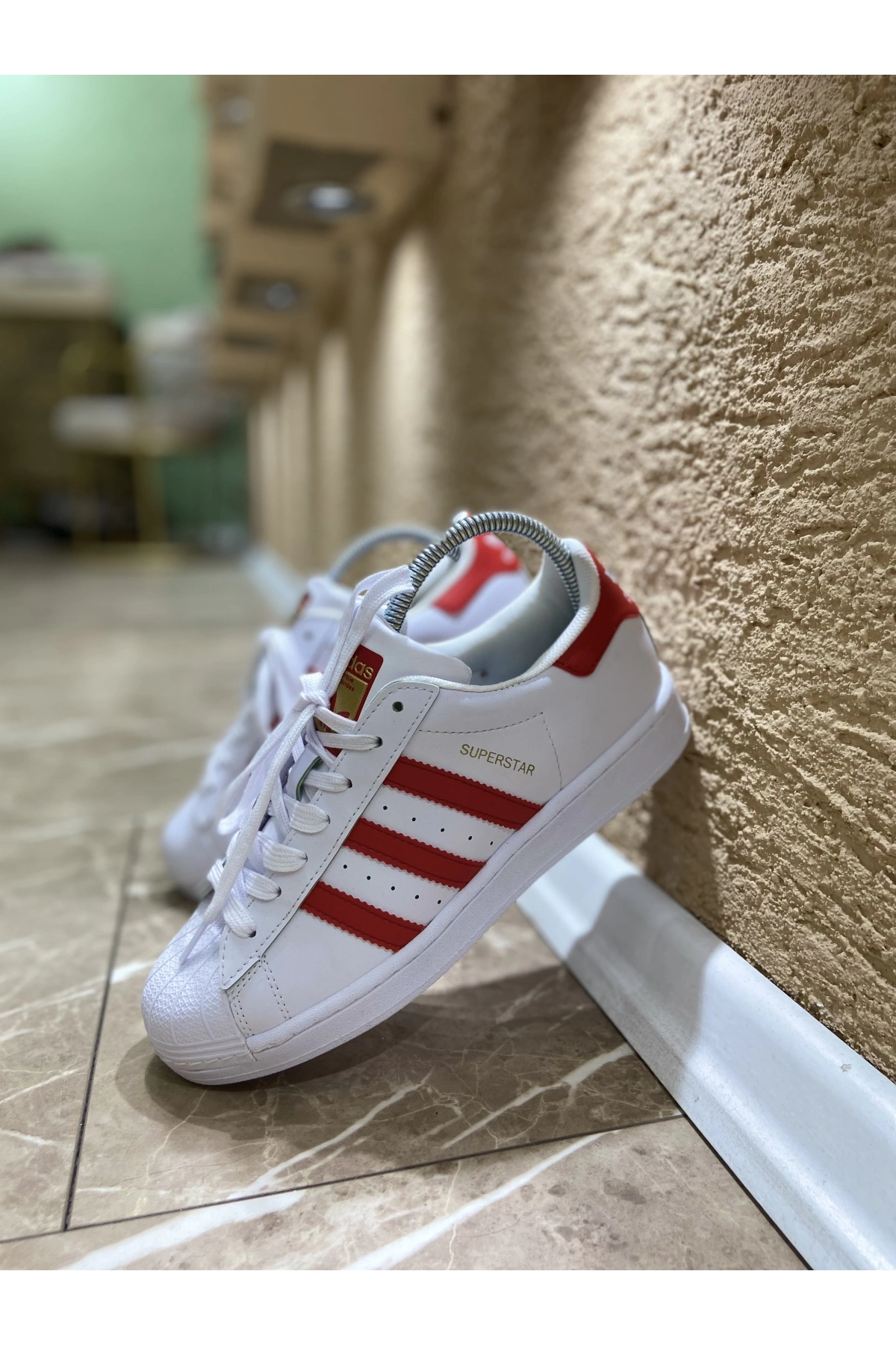 Adidas Süperstar Beyaz Kırmızı İthal Spor Ayakkabı