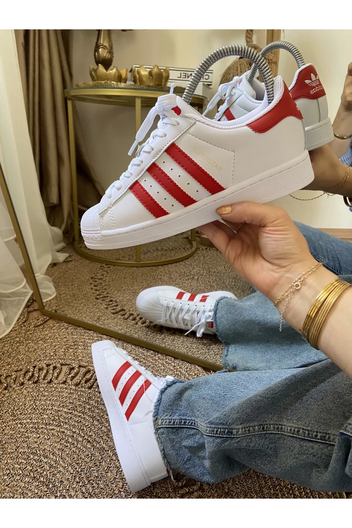 Adidas Süperstar Beyaz Kırmızı İthal Unisex
