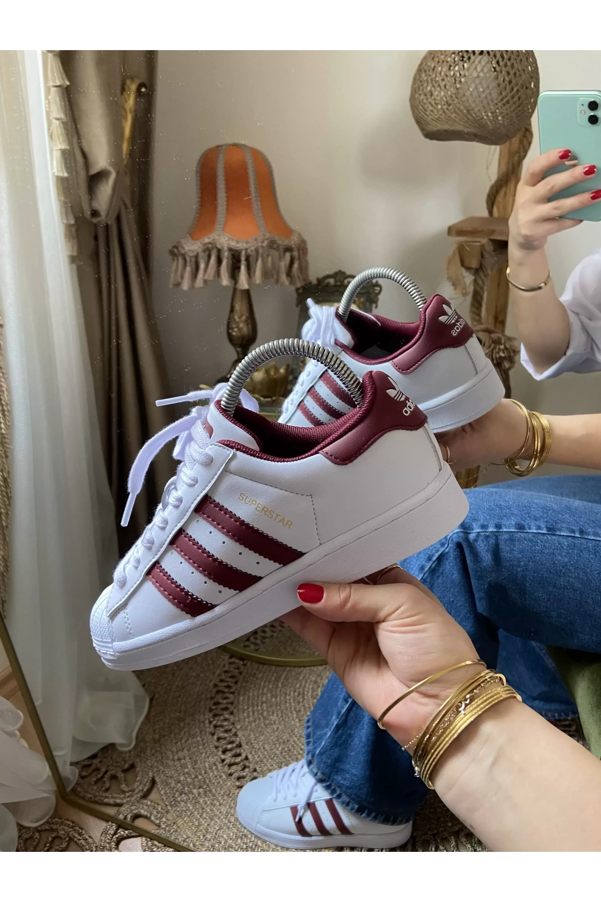 Adidas Süpertstar Beyaz Bordo