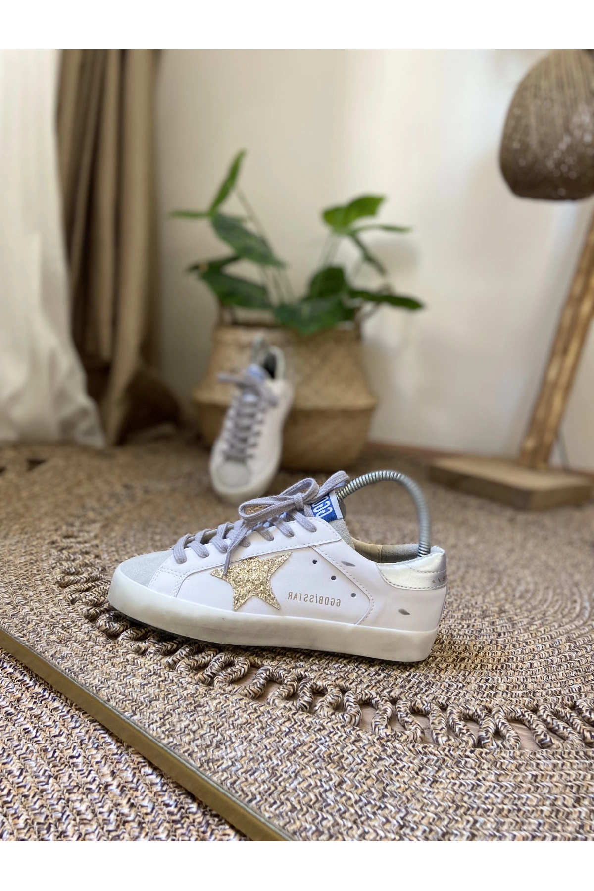 Golden Goose Super Star Eskitme Beyaz Simli