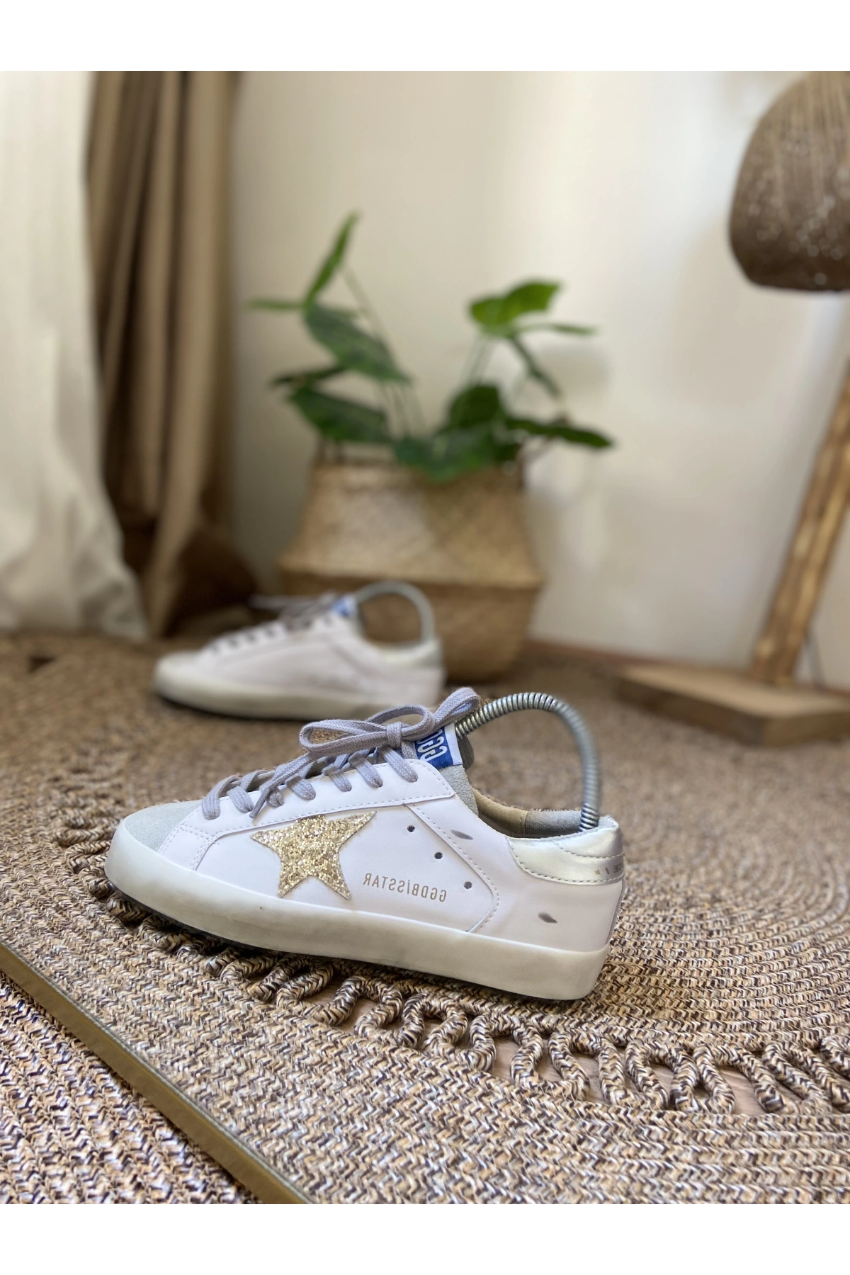 Golden Goose Super Star Eskitme Beyaz Simli
