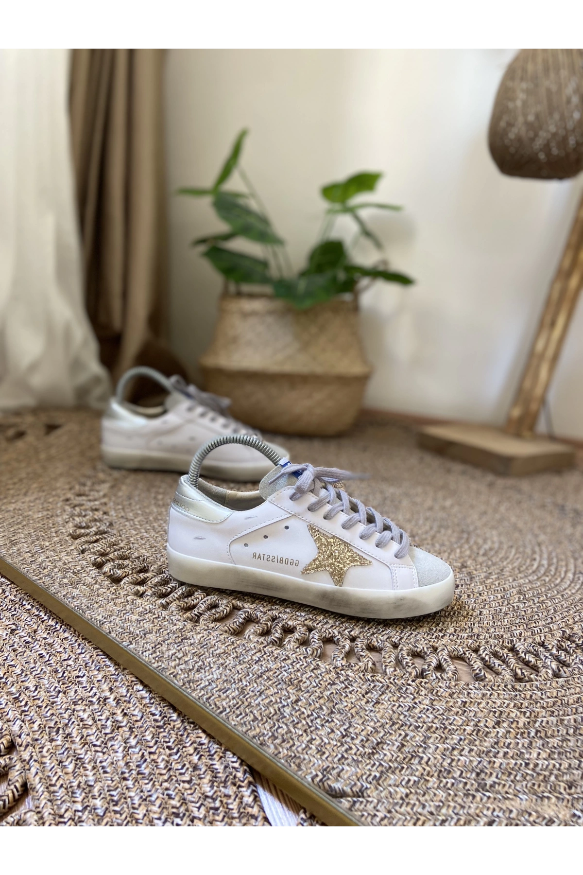 Golden Goose Super Star Eskitme Beyaz Simli