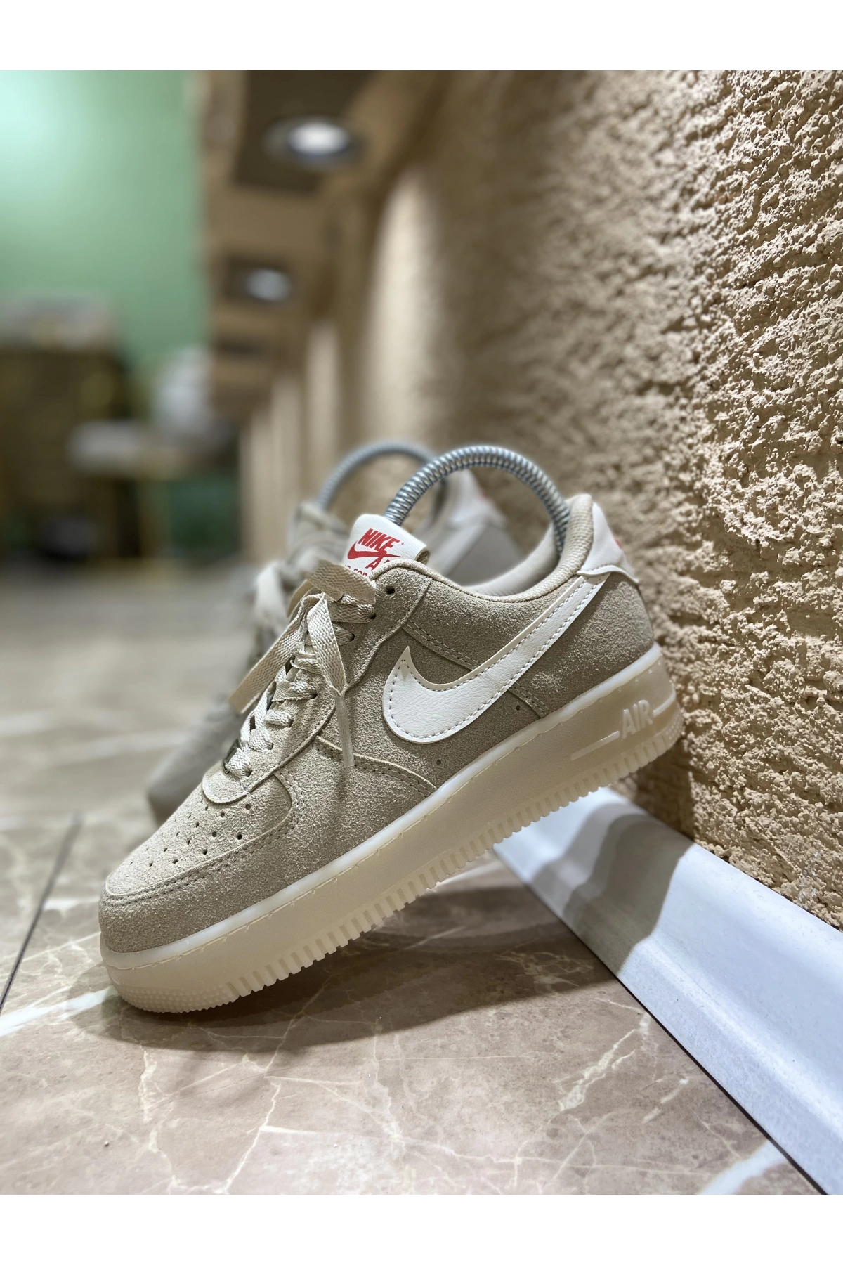 Nike Air Force Süvet Krem Spor Ayakkabı