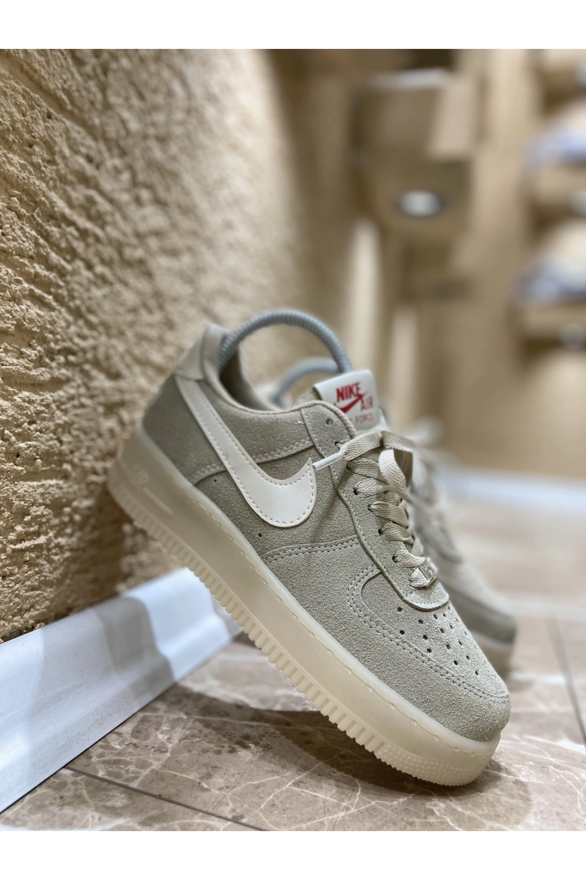 Nike Air Force Süvet Krem Spor Ayakkabı