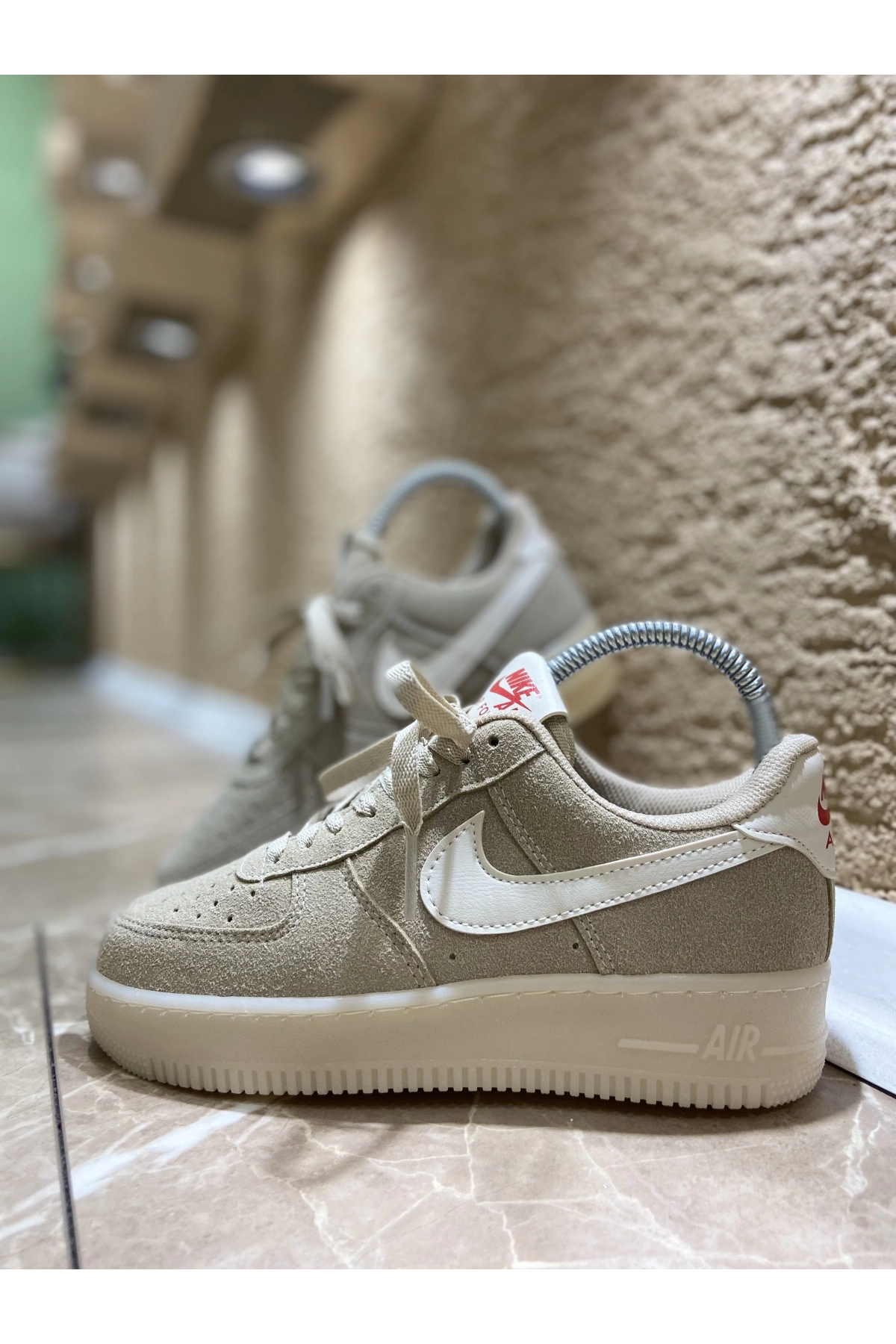 Nike Air Force Süvet Krem Spor Ayakkabı