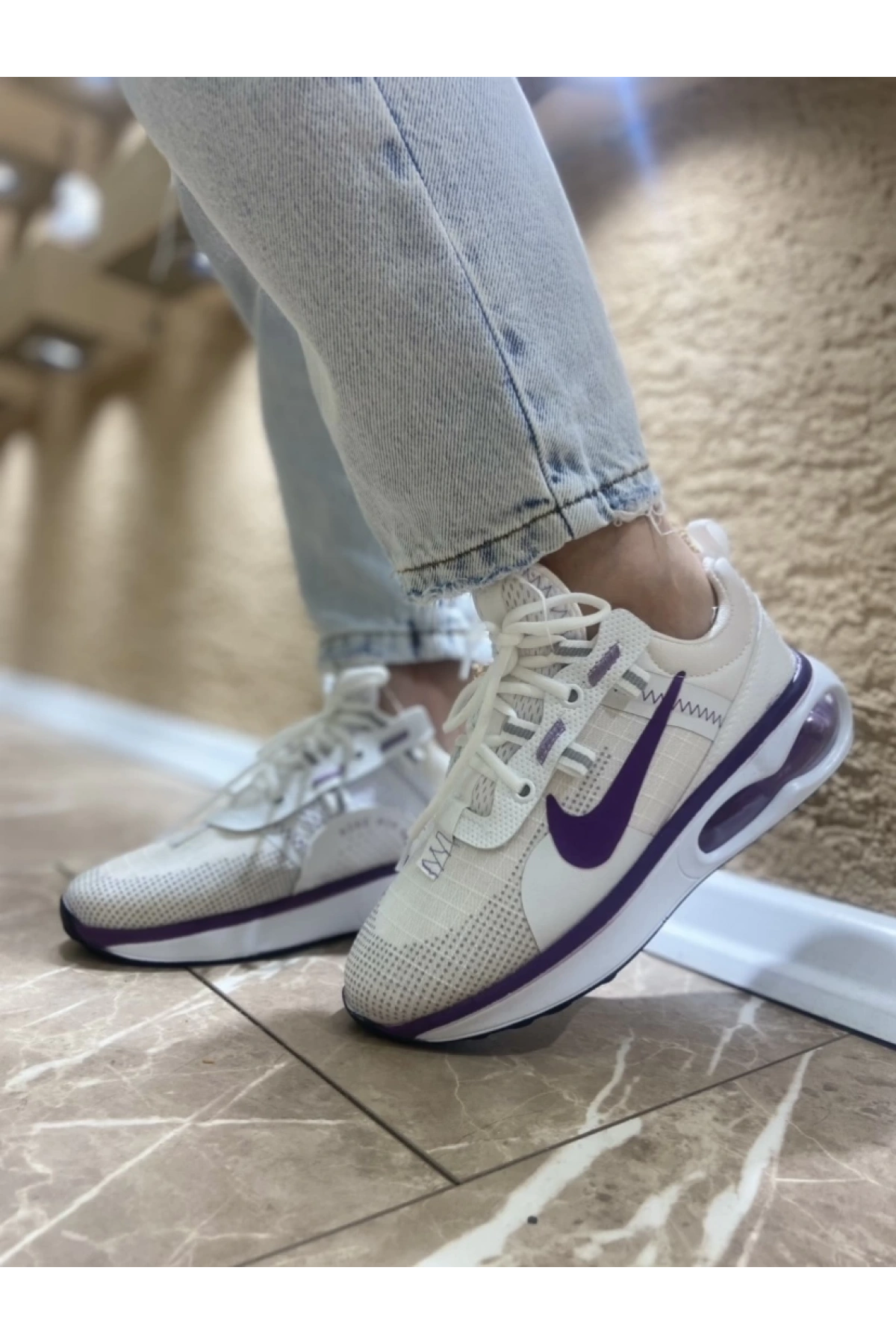 Nike Air Beyaz Mor Balon Taban Spor Ayakkabı