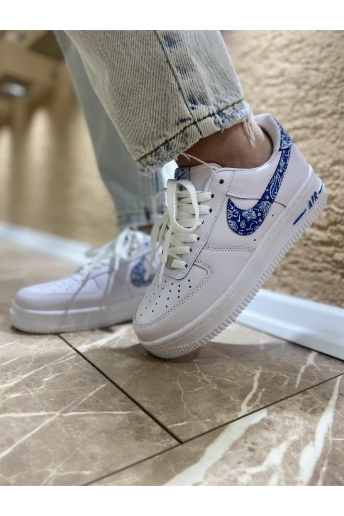 Nike Air Şal Desen Beyaz Mavi Spor Ayakkabı