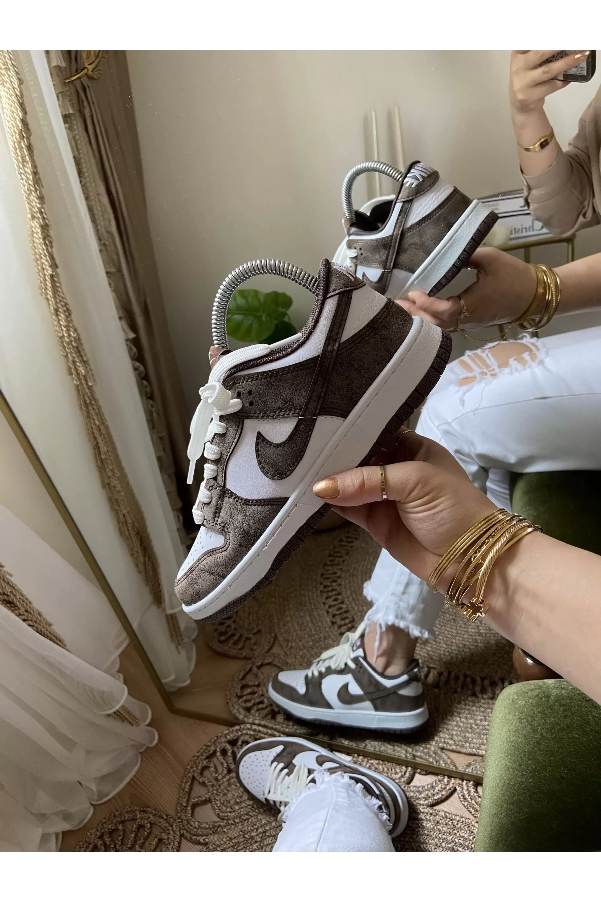 Nike Dunk Nubuk Kahve Beyaz Spor Ayakkabı