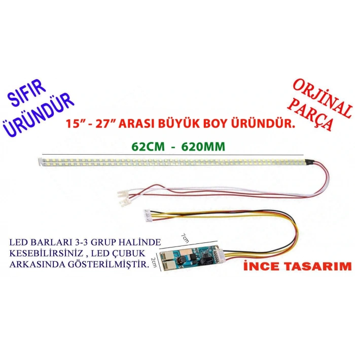 15-27 İNÇ ARASI, UNIVERSAL MONITOR LED , üniversal monitör ledi seti + invertör kart + florasan yerine led 15 - 27 ARASI