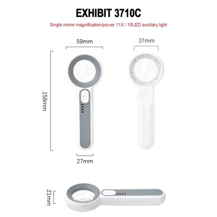 BÜYÜTEÇ, TYPE-C SARJLI, 10 LED IŞIKLI, BÜYÜTEÇ , 11X BÜYÜTME, MAGNIFIER
