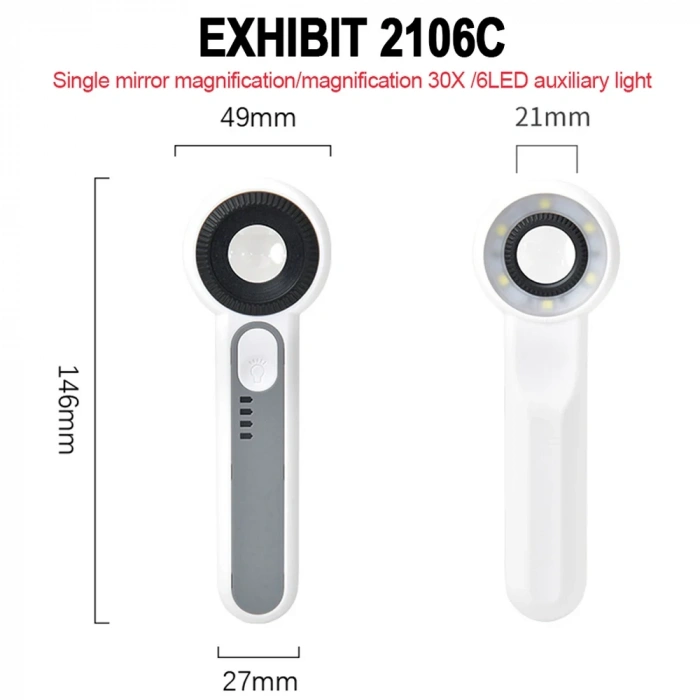 BÜYÜTEÇ, TYPE-C SARJLI, 6 LED IŞIKLI, BÜYÜTEÇ , 30X BÜYÜTME, MAGNIFIER