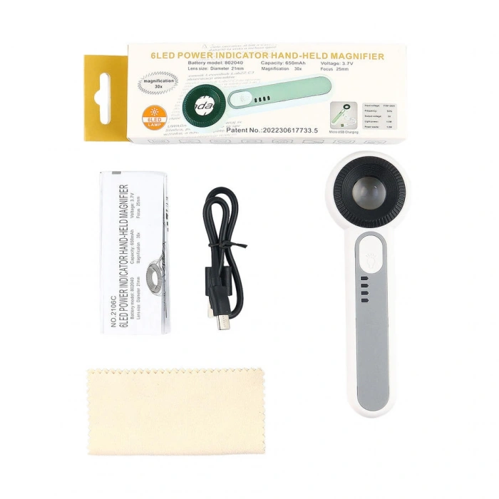 BÜYÜTEÇ, TYPE-C SARJLI, 6 LED IŞIKLI, BÜYÜTEÇ , 30X BÜYÜTME, MAGNIFIER