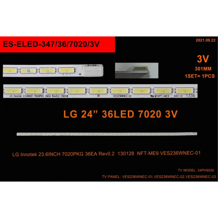 LG, Innotek 23.6INCH 7020PKG 36EA Rev0.2, 130128, NFT-ME9, VES236WNEC-01, 24PH5030, SEG 24 , 242226B, TV LED BAR