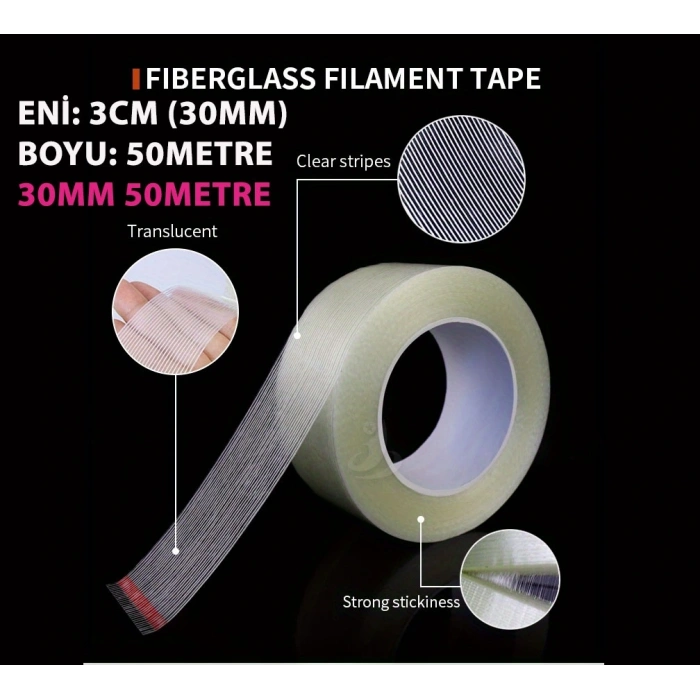 LİFLİ BANT, LİFLİ FLAMENT BANT, Fibrous Flament Tape, 30MM, 3CM, 50METRE
