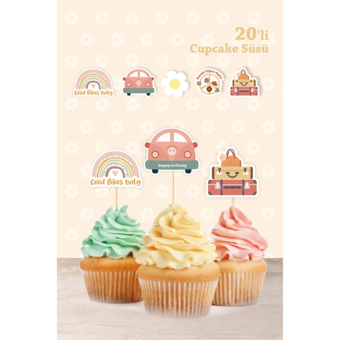 Good Vibes Temalı Doğum Günü * Cupcake Süsü 20li
